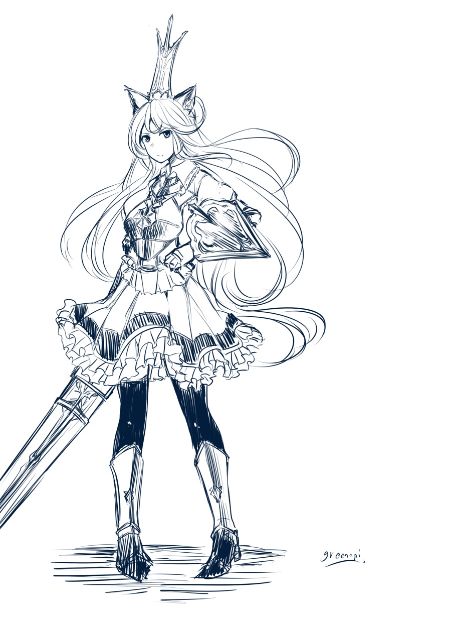 1girl, alternate_height, animal_ears, armor, armored_boots, artist_name, boots, breastplate