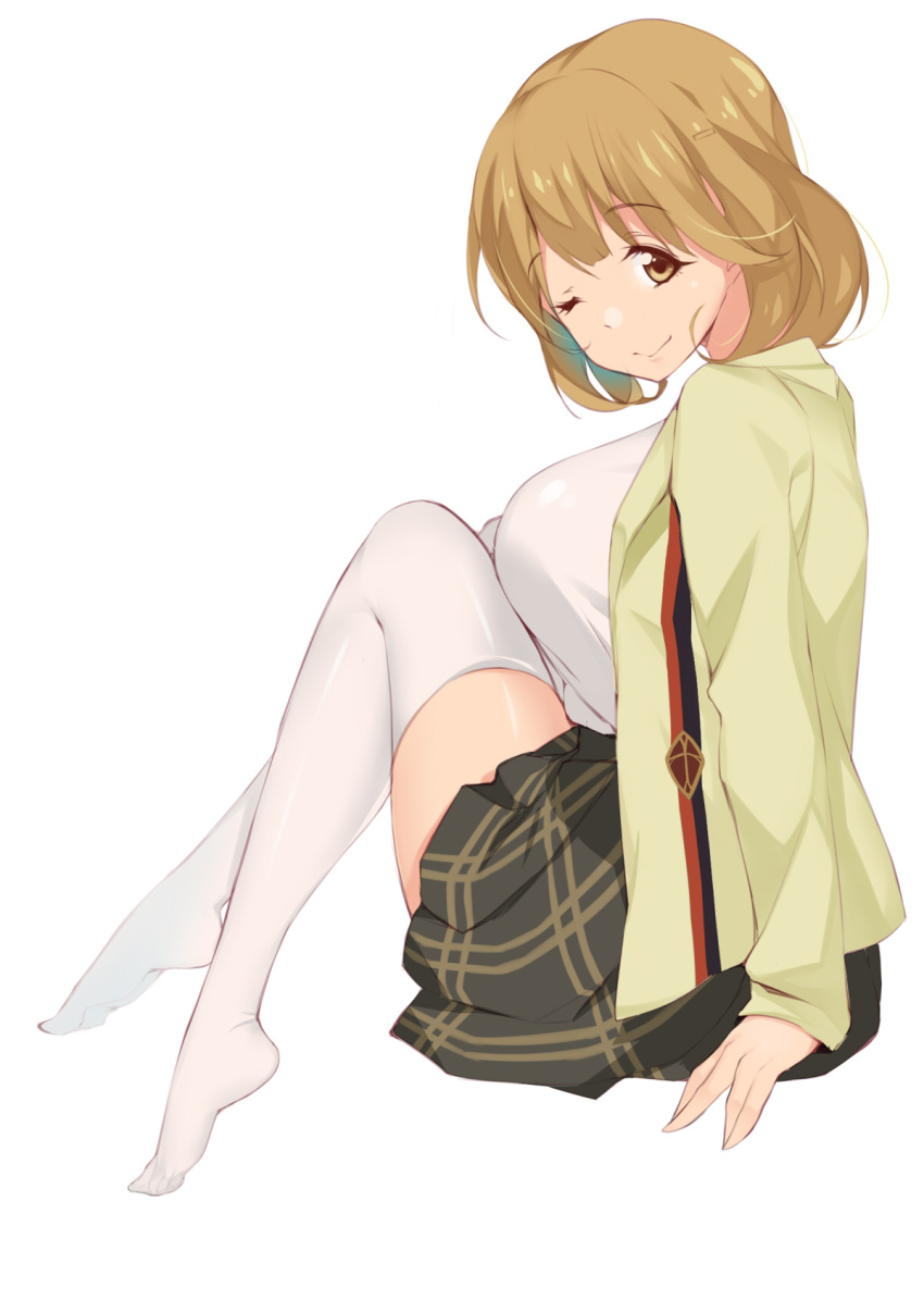 1girl, b3b, breasts, brown_eyes, brown_hair, hair_ornament, hairclip, highres