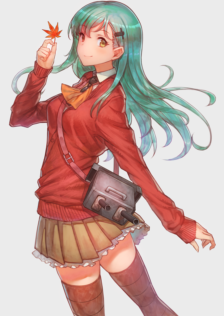 1girl, alternate_costume, aqua_hair, ascot, back, breasts, brown_legwear, brown_skirt