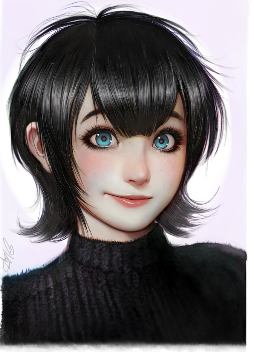 1girl, aqua_eyes, black_hair, highres, hotel_transylvania, lips, makeup, mavis_dracula