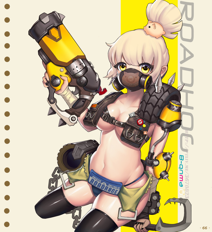 1girl, absurdres, arm_wraps, artist_name, b-anma, badge, bandaged_arm, bandages