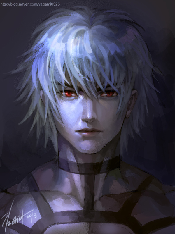 1boy, 2013, kim_yura_(goddess_mechanic), male_focus, muscle, orochi_(kof), portrait, red_eyes