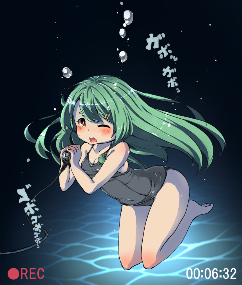 1girl, air_bubble, barefoot, blush, breath, bubble, chidori_(wakakusachidori), freediving