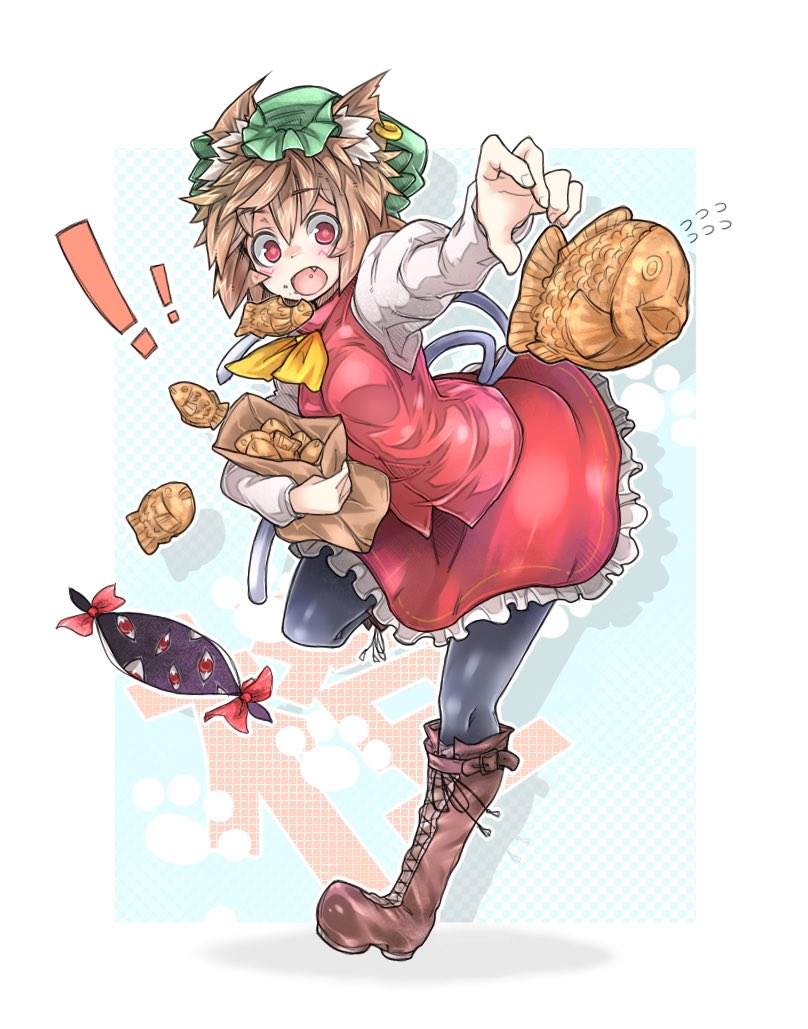 1girl, animal_ears, bag, black_legwear, boots, breasts, brown_boots, brown_hair