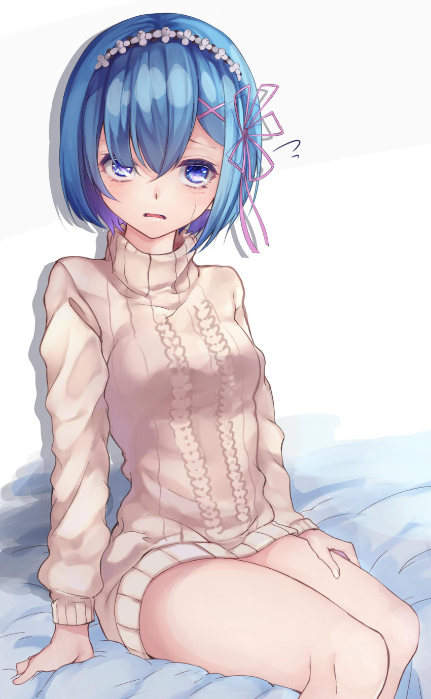 1girl, absurdres, alternate_costume, bare_legs, blue_eyes, blue_hair, hair_ornament, highres