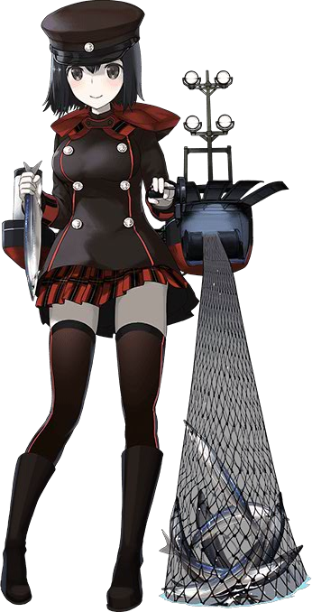 1girl, akitsu_maru_(kantai_collection), black_eyes, black_hair, boots, fishnets, hat, kantai_collection