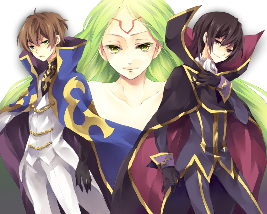 c.c., cape, cc, code_geass, facial_mark, forehead_mark, green_hair, karu