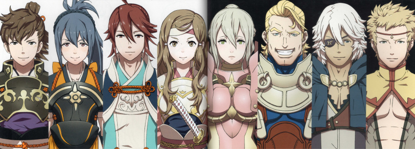 absurdres, blonde_hair, blue_eyes, blue_hair, brown_hair, curly_hair, eyepatch, fire_emblem