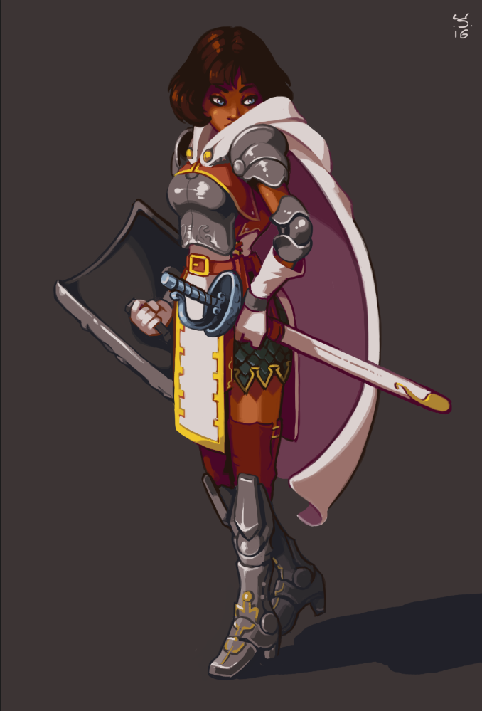1girl, armor, black_hair, blue_eyes, breastplate, cape, dark_skin, dragon's_dogma