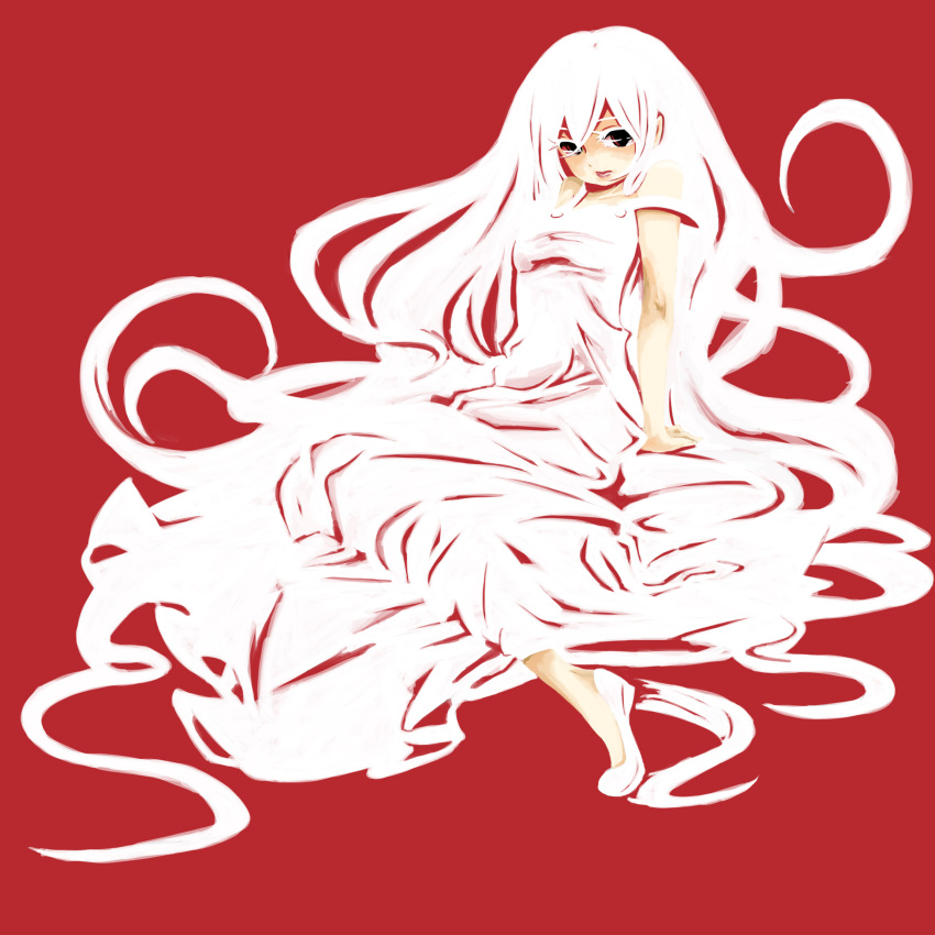 dress, highres, kaprice, long_hair, original, red, very_long_hair, white_hair