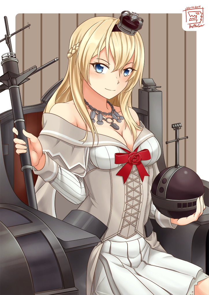 1girl, blonde_hair, blue_eyes, braid, crown, dress, french_braid, globus_cruciger