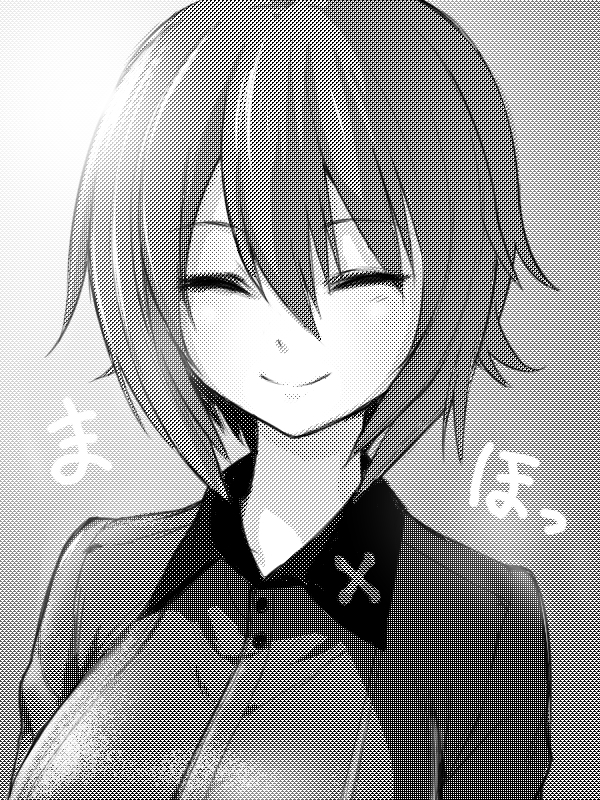 1girl, bangs, closed_eyes, closed_mouth, dress_shirt, girls_und_panzer, greyscale, halftone