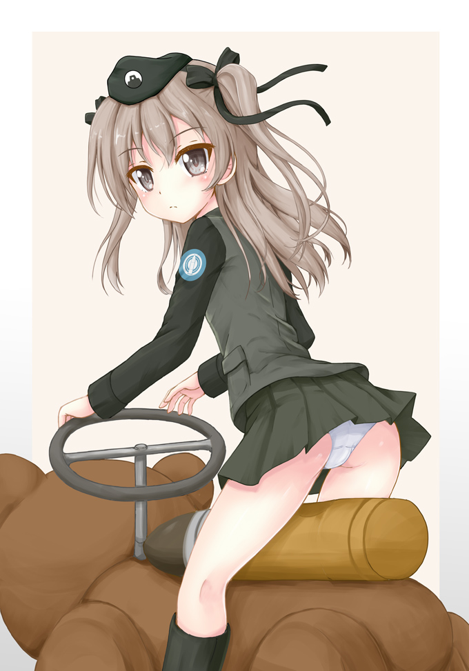 1girl, ass, bangs, bear, beret, black_boots, black_hat, black_jacket