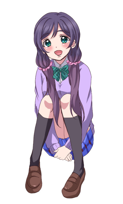 1girl, :d, aqua_eyes, black_legwear, blue_skirt, blush, brown_shoes, eneco