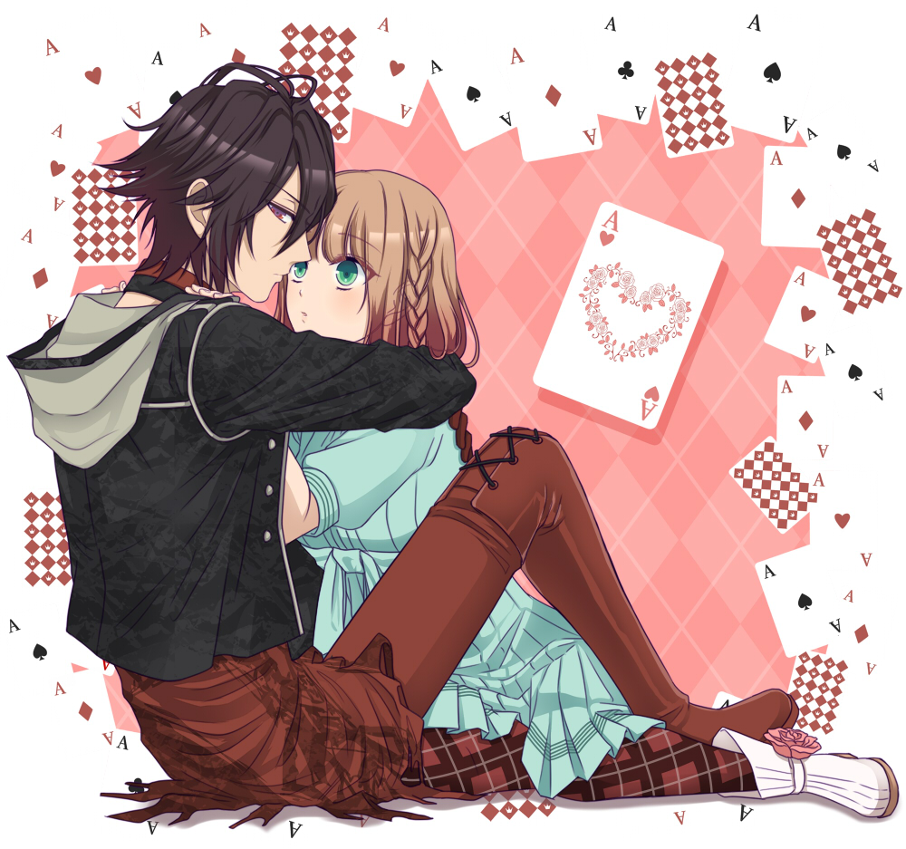 amnesia_(idea_factory), brown_hair, green_eyes, heroine_(amnesia), shin_(amnesia), tanaka_(artist)