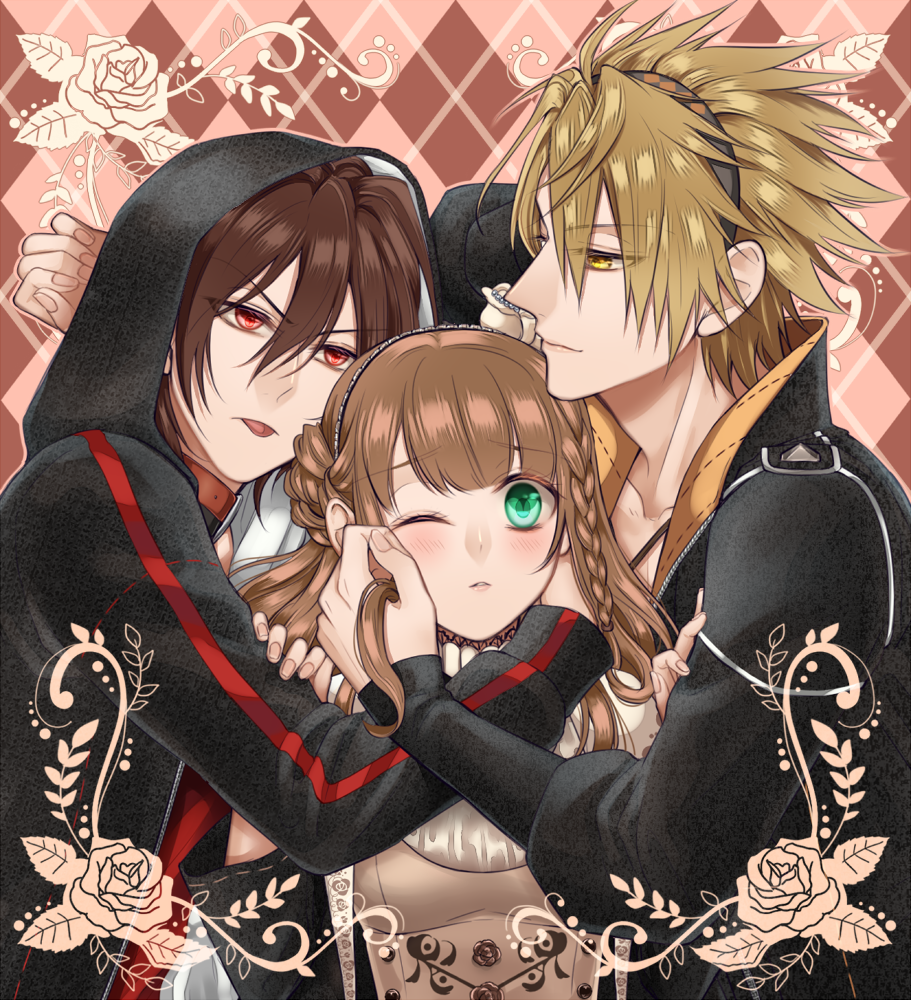 amnesia_(idea_factory), brown_hair, green_eyes, heroine_(amnesia), shin_(amnesia), tanaka_(artist), toma_(amnesia)
