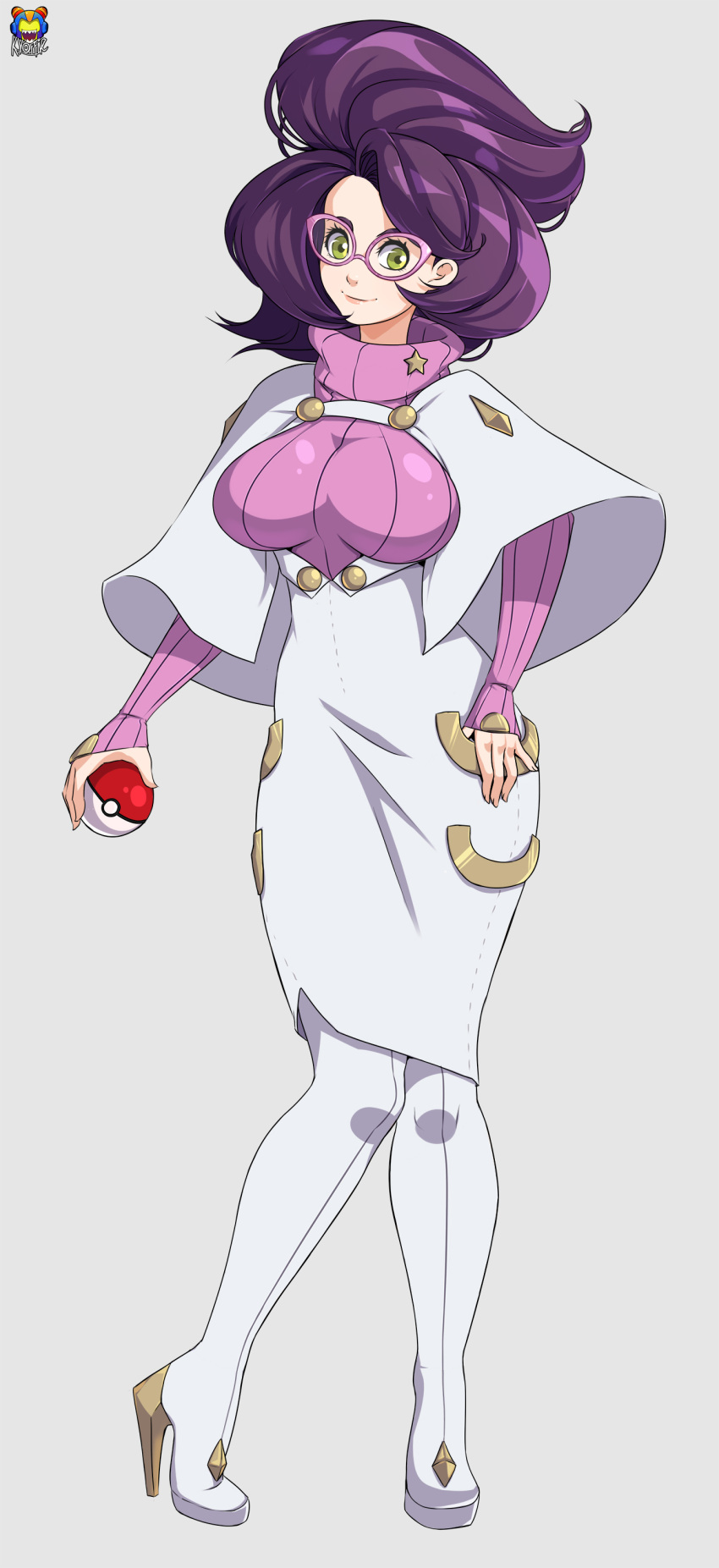 1girl, absurdres, artist_name, big_hair, boots, breasts, breasts_apart, capelet