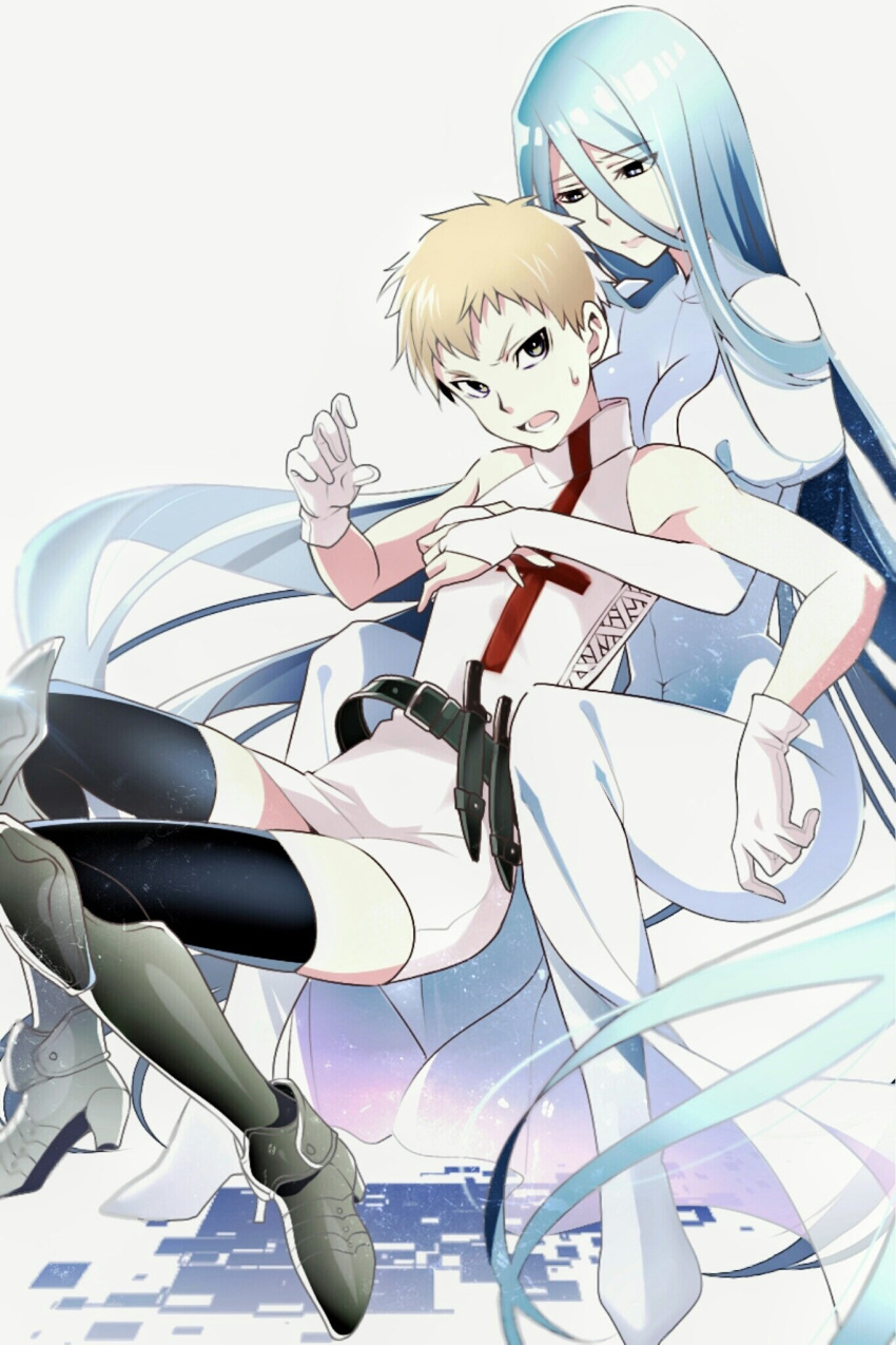 2girls, anastasia_romanov, blonde_hair, blue_eyes, blue_hair, drifters, fujiwara_riyu, highres