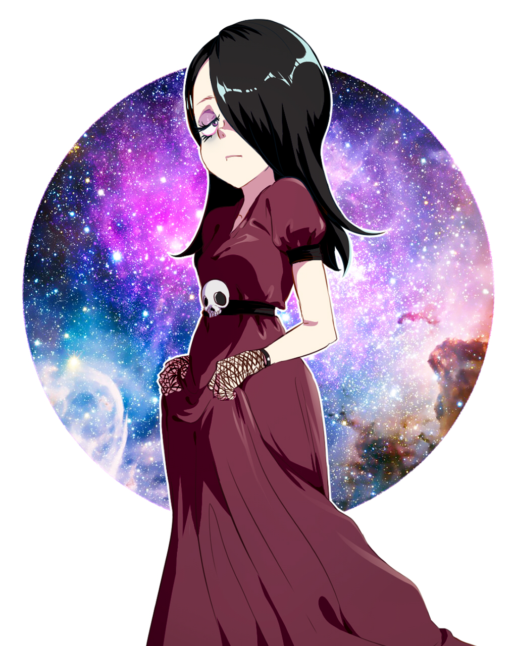 1girl, black_hair, dress, eyeshadow, gloves, haiku_(the_loud_house), hair_over_one_eye, highres