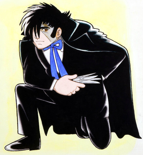 1boy, 70s, black_jack_(character), black_jack_(series), cape, comic, formal, hair_over_one_eye