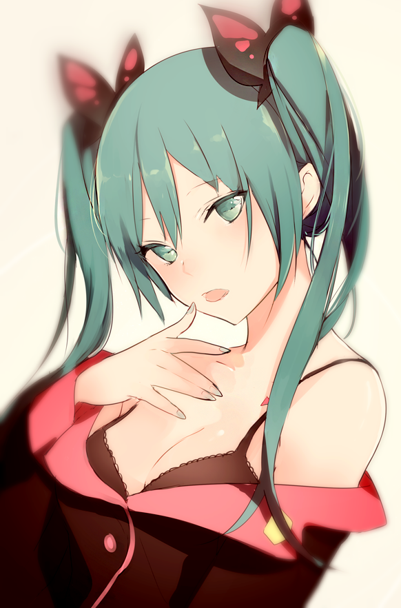 1girl, :o, :p, aqua_eyes, aqua_hair, aqua_nails, bare_shoulders, beige_background