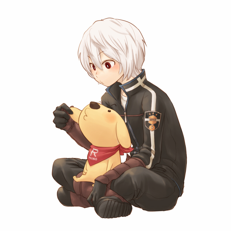 1boy, arm_guards, badge, bangs, black_gloves, black_jacket, black_pants, boots