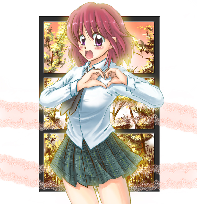 hachi_(hachikai), heart, heart_hands, k-on!, kushieda_minori, moe_moe_kyun!, necktie, parody