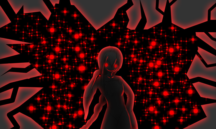 1girl, braid, dress, hand_in_hair, horror, kumo-chan, kumo_desu_ga_nani_ka?, long_hair