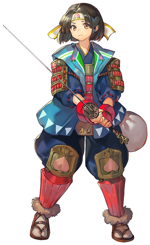 1girl, armor, artist_request, brown_hair, copyright_request, full_body, grimms_notes, headband