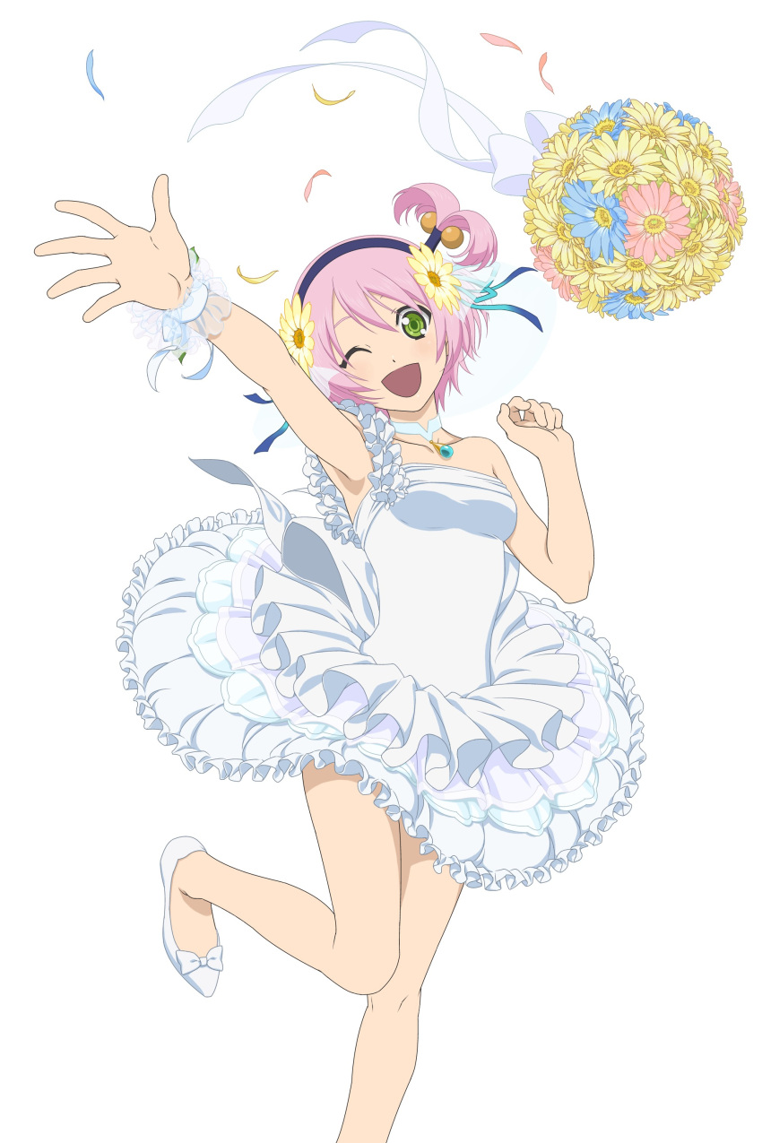 1girl, absurdres, bouquet, choker, dress, flower, hair_flower, hair_ornament