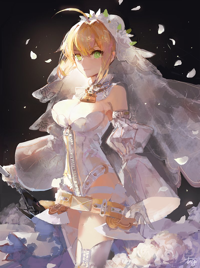 1girl, ahoge, artist_name, belt, black_background, blonde_hair, bodysuit, breasts