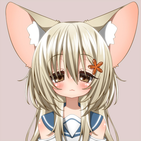 1girl, animal_ears, blonde_hair, brown_eyes, detached_sleeves, felt_(inuue_kiyu), fox_ears, hair_ornament