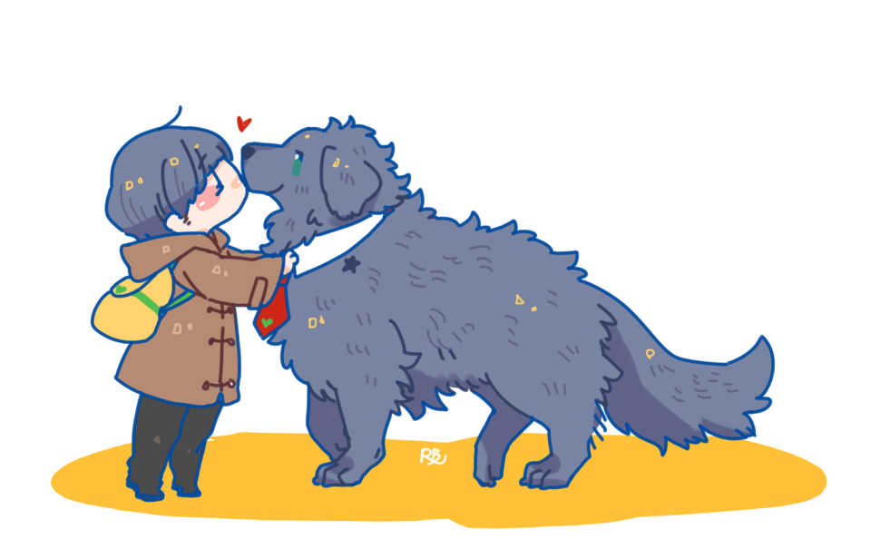 1boy, animalization, backpack, bag, birthmark, bowl_cut, chibi, coat