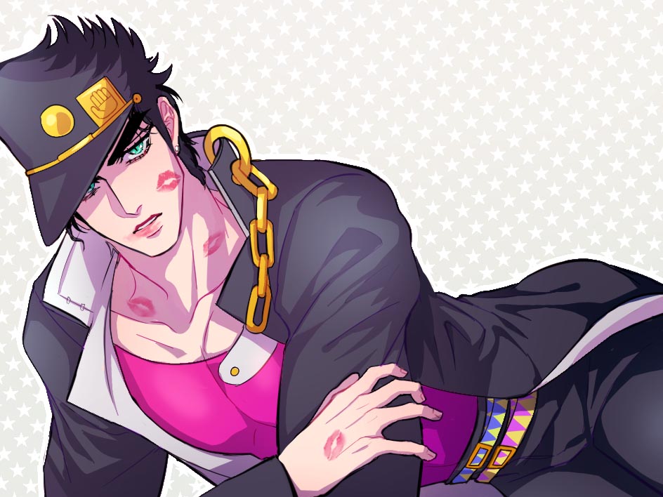 1boy, black_hair, chain, gakuran, green_eyes, gunbam, hat, jojo_no_kimyou_na_bouken