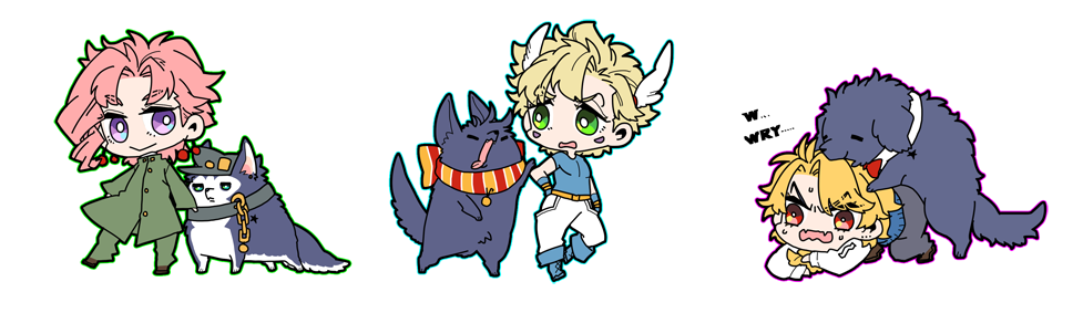 3boys, animalization, caesar_anthonio_zeppeli, chibi, dio_brando, dog, jojo_no_kimyou_na_bouken, jonathan_joestar