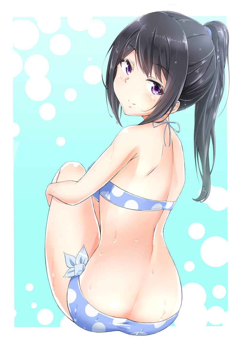 1girl, bikini, black_hair, blue_bikini, from_behind, hibike!_euphonium, highres, kousaka_reina