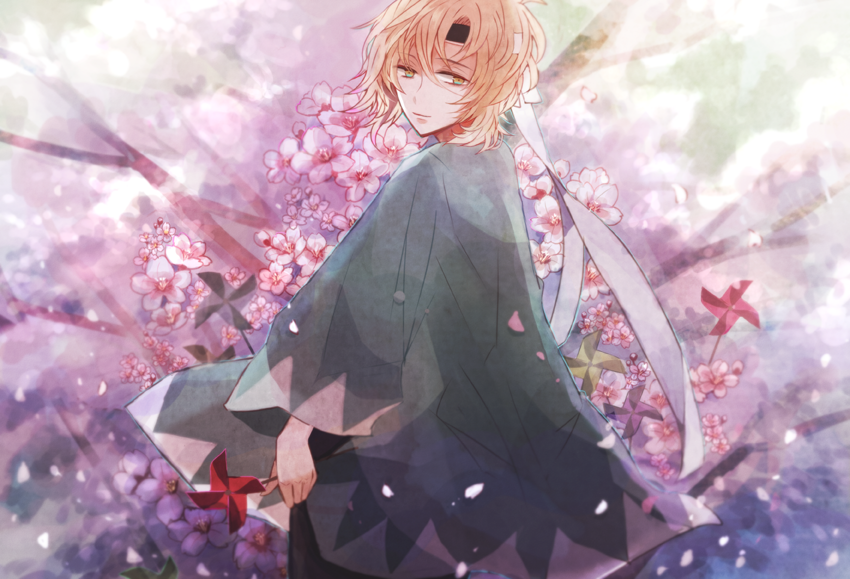 1boy, brown_hair, haori, japanese_clothes, kimikimi_(sisterplan_12), looking_back, male_focus, okita_souji_(wasurenagusa)