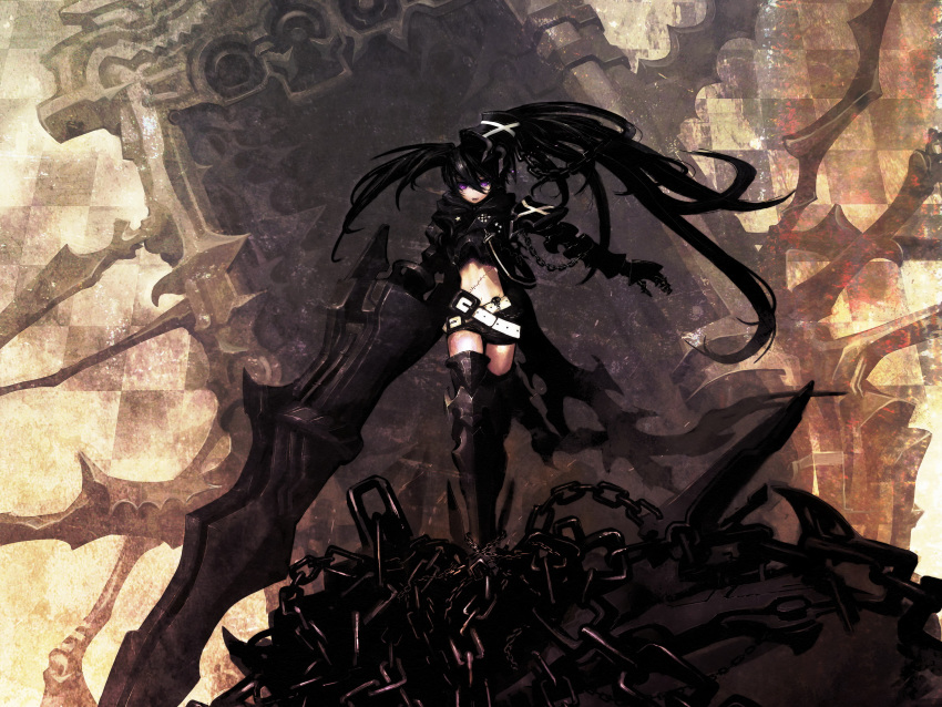 black, black_hair, black_rock_shooter, black_rock_shooter_(character), huke, insane_black_rock_shooter, long_hair, rock
