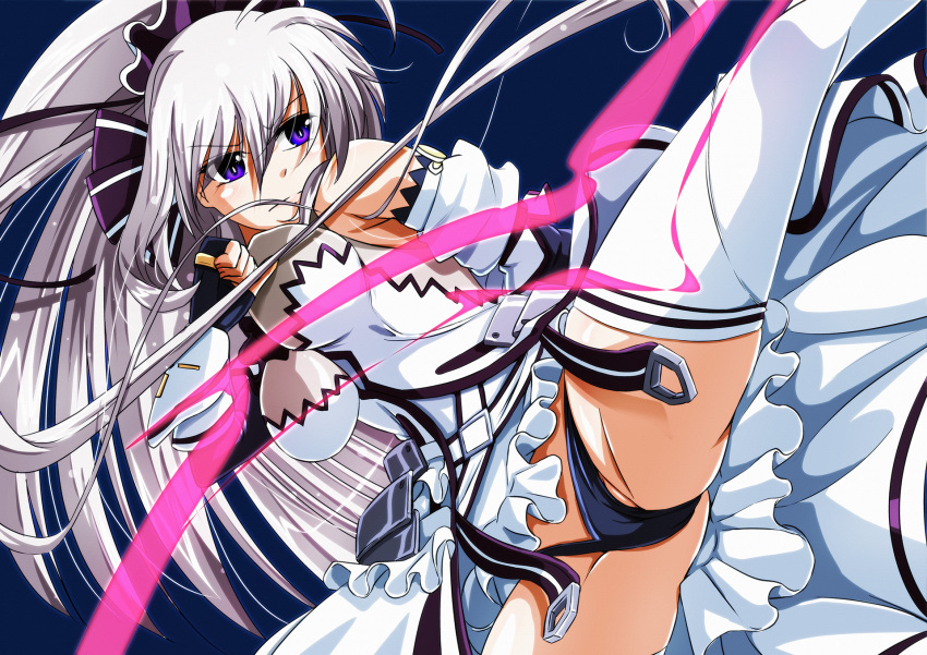 1girl, black_panties, blush, bouncing_breasts, bow, breasts, closed_mouth, fingerless_gloves