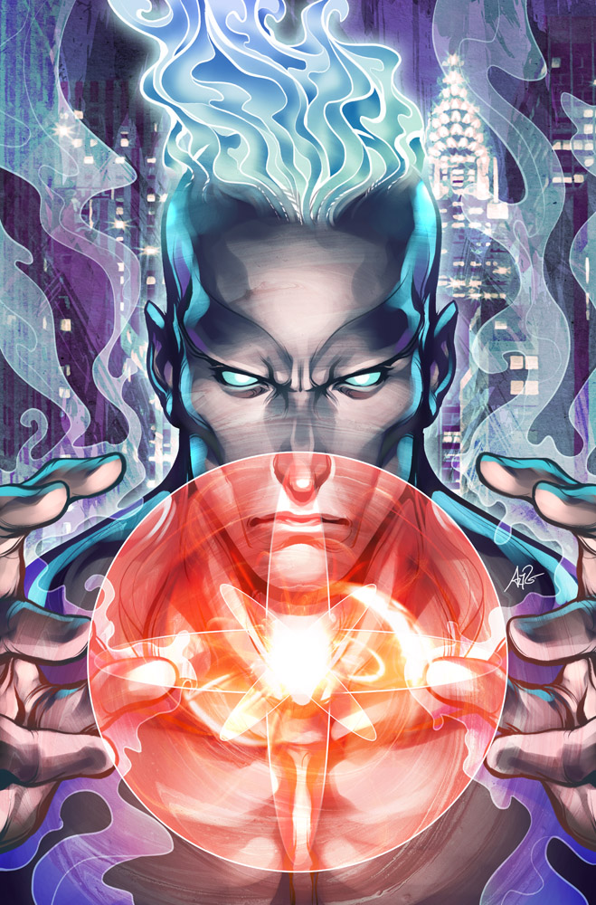 1boy, artist_name, aura, blue_eyes, blue_skin, captain_atom, dc_comics, glowing, glowing_eyes, portrait, solo, stanley_lau
