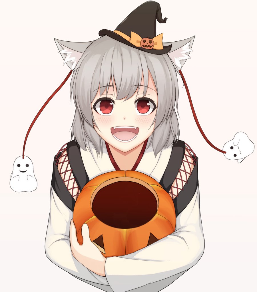 1girl, :d, animal_ears, black_hat, blush, bow, detached_sleeves, empty