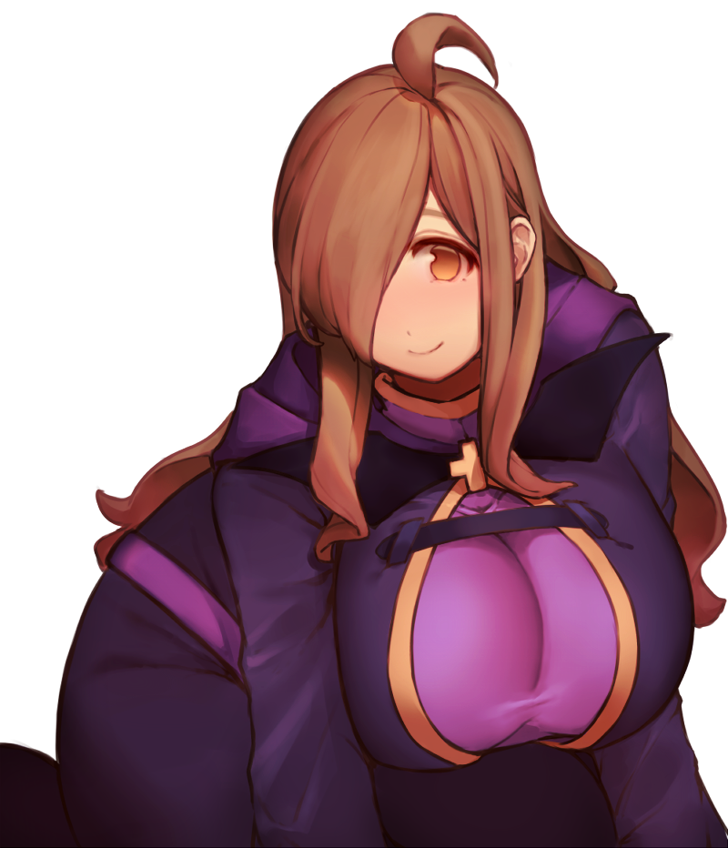 1girl, ahoge, breasts, brown_eyes, brown_hair, hair_over_one_eye, huge_breasts, kono_subarashii_sekai_ni_shukufuku_wo!