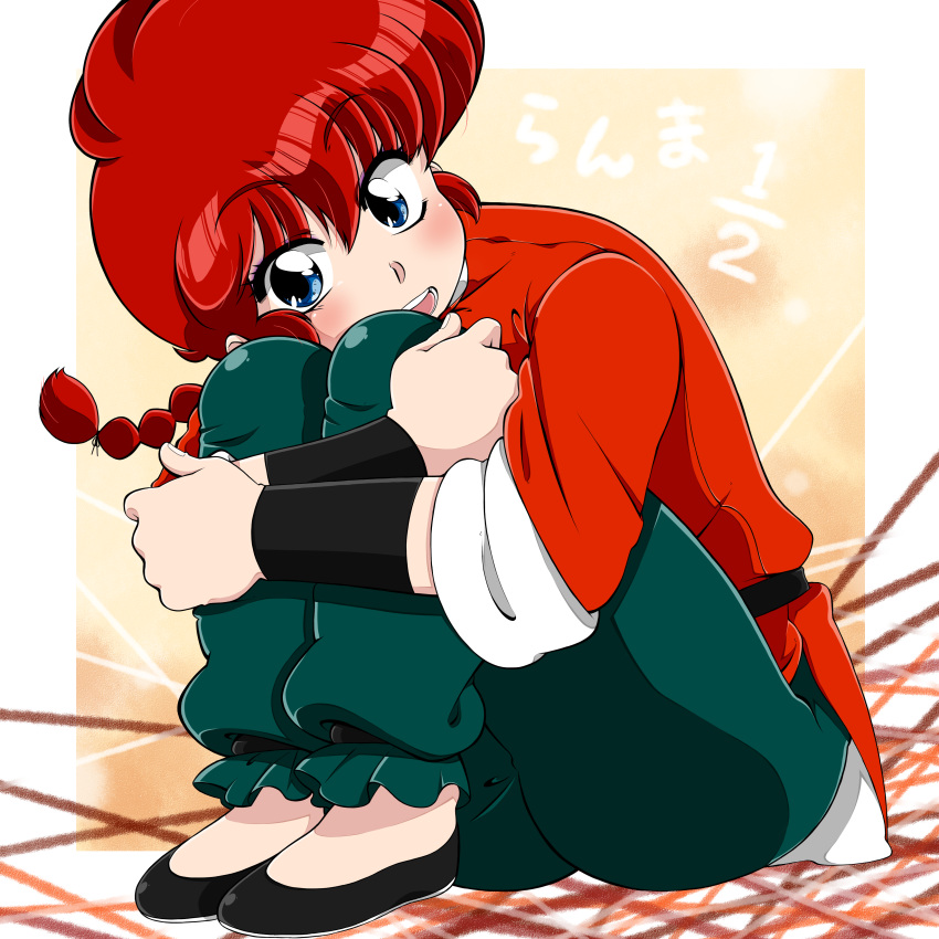 1girl, absurdres, black_pants, blue_eyes, blush, bracer, braid, chinese_clothes