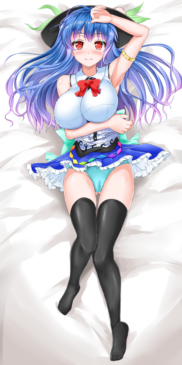 1girl, adapted_costume, alternate_breast_size, arm_up, armlet, armpits, ass_visible_through_thighs, bare_shoulders