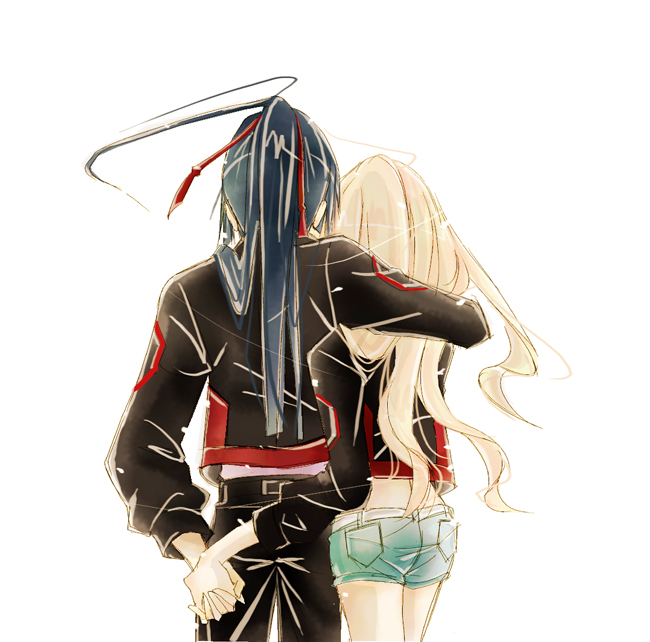 1girl, couple, from_behind, gigi, hand_holding, hands, holding_hands, long_hair