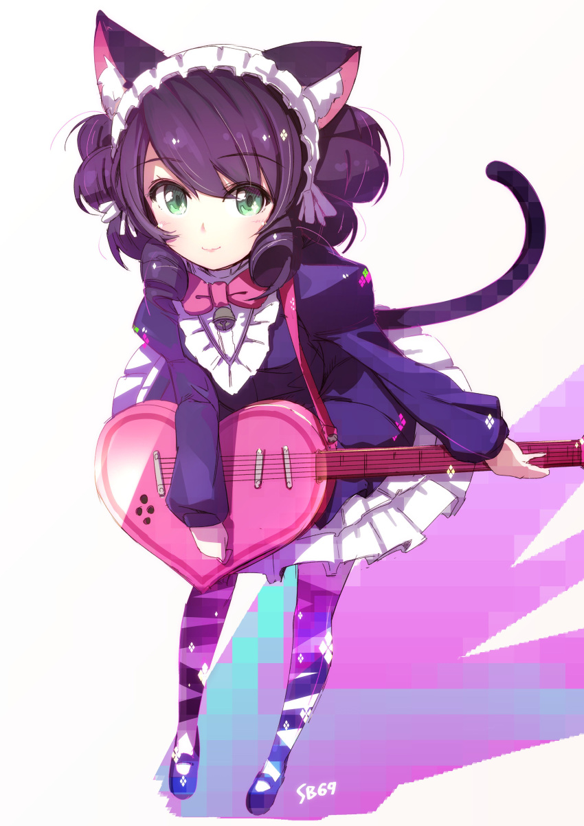 1girl, absurdres, animal_ears, bell, bow, bowtie, cat_ears, cat_tail