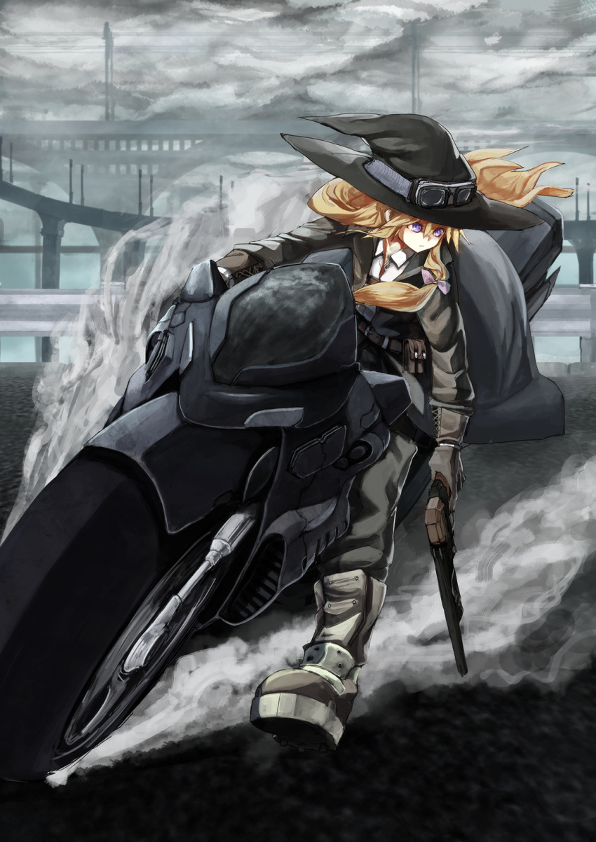 1girl, adapted_costume, bangs, belt, belt_pouch, black_hat, black_jacket, black_pants