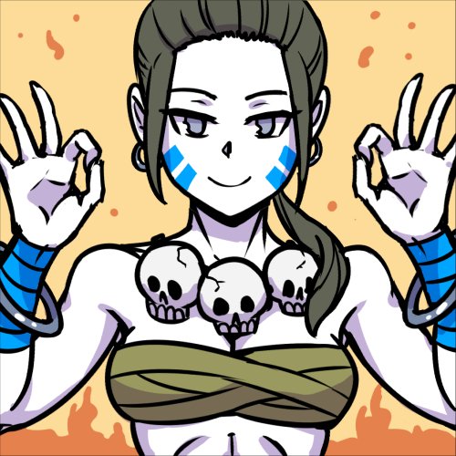 1girl, akairiot, black_hair, breasts, dhalsim, dhalsim_(cosplay), facepaint, grey_eyes