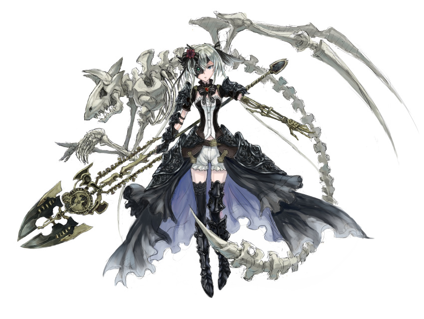 1girl, absurdres, armor, armored_boots, black_boots, black_legwear, boots, cocoroten