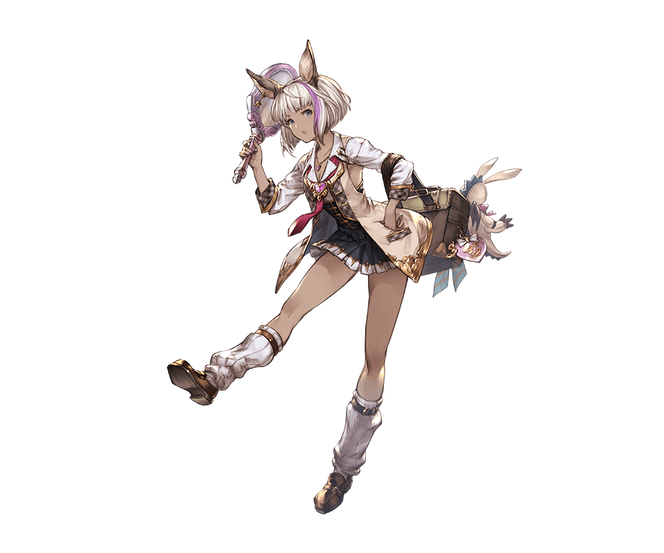 1girl, animal_ears, backpack, bag, chloe_(granblue_fantasy), coat, dark_skin, detached_sleeves